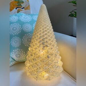 Large Glass Winter Pine Tree Light Christmas Holiday Battery Operated 12.5”